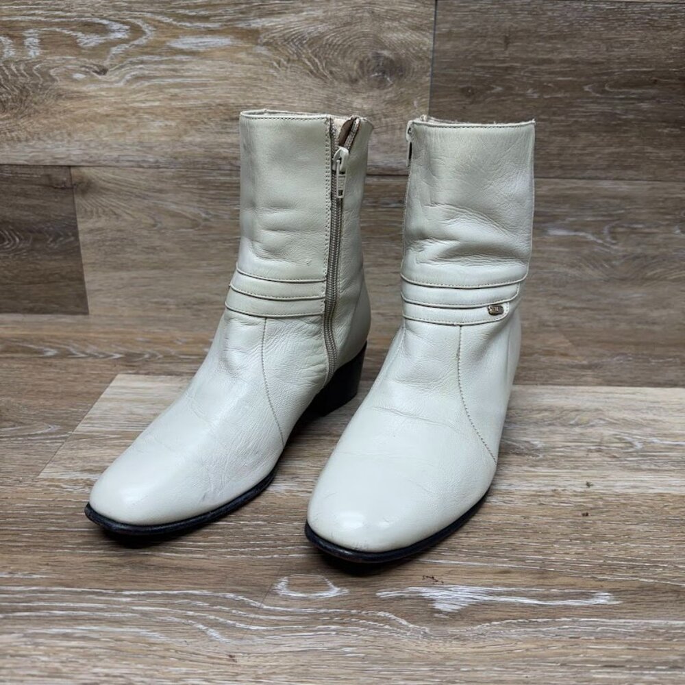 El Besserro Cream Leather Western Ankle Dress Boots Women’s Size 7.5